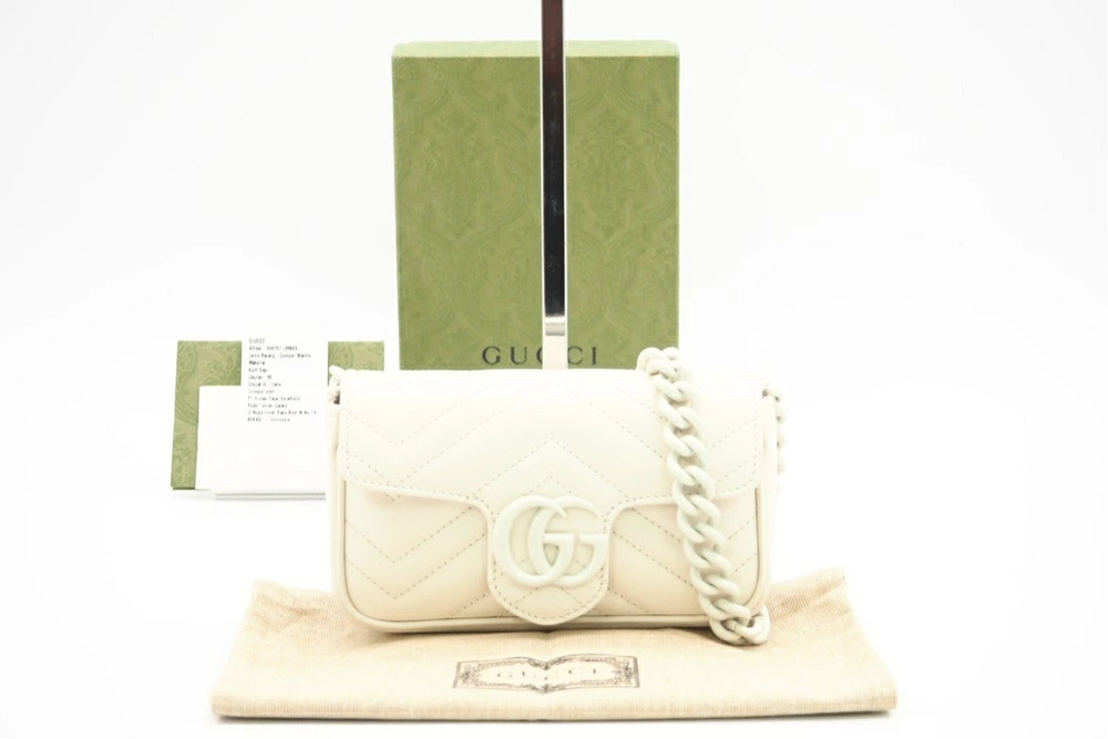Gucci GG Marmont leather chain shoulder bag white